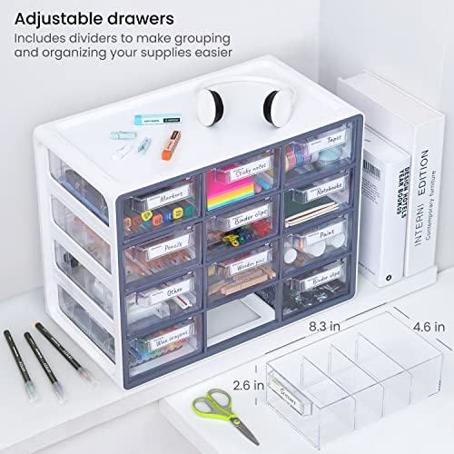 Image of Arteza 12 Drawer Organizer and Storage Cabinet - Clear Plastic, Stackable Drawers for Makeup, Crafts, Sewing, Office Supplies, Small Parts & Tools