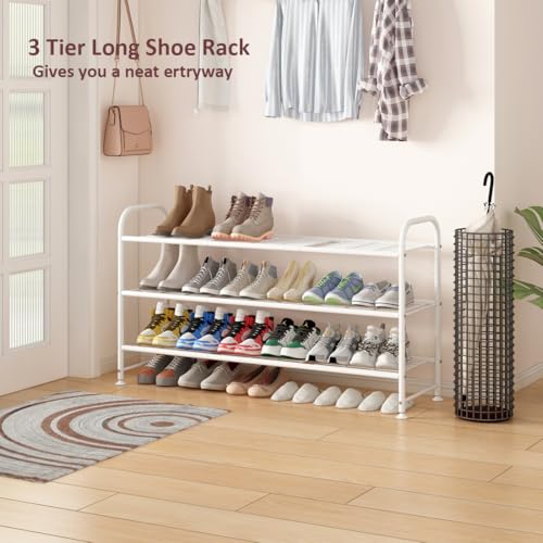 Image of LINZINAR Shoe Rack Long 3 Tier Shoe Storage Organizer Metal Wide Shoe Shelf for Closet Entryway Bedroom 24 Paris Large Capacity, Black (White, 3-Tier)