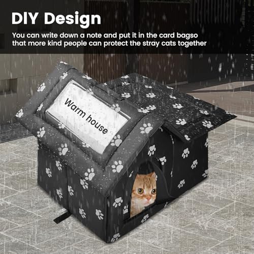 WHDPETS Katzenhaus Outdoor, Katzenhöhlen Für Draußen Winterfest Wasserdicht, Faltbare Wasserdicht Wetterfester Katzenhöhle Haustierhaus, Katzenhaus Tierheim Für Streuner Haustiere(Black)