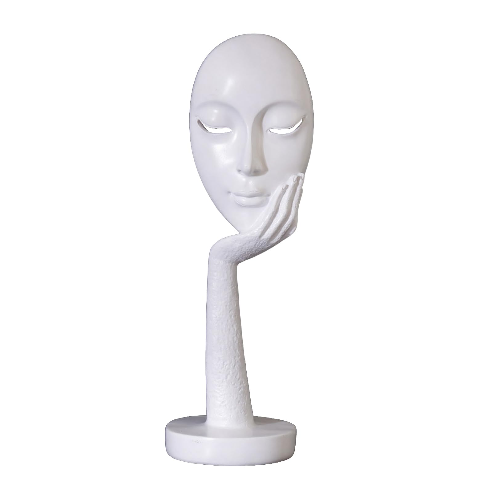 sugerou Abstract Contemplative Face Resin Sculpture, Minimalist Hand-on-Chin Bust Statue for Desk Living Room Office Creative Art Decor Entryway Bookshelf Gift for Art Lovers White M
