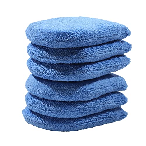 QXPDD Hand Polishing Sponge, Ultra Soft Microfibre Wax Applicator Pads with Finger Pockets, Car Wax Applicator Foam Sponge,Blue 6pcs