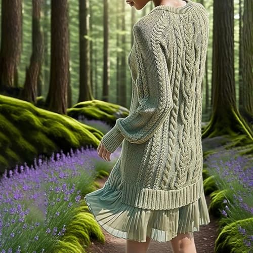 2026 New Thebeautynorth Women Crewneck Cable Knit Sweater Mini Dress, Christmas Sweater Skirt for Women4