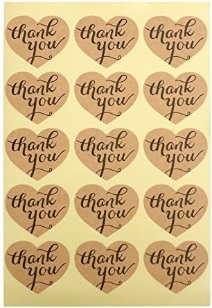 150PCS Thank You Sticker Labels Heart Shape Kraft Paper Sticker Labels for Wedding Party Favor Thank You Card, Thank You Sticker, DIY Gift Packaging(10 Sheets)