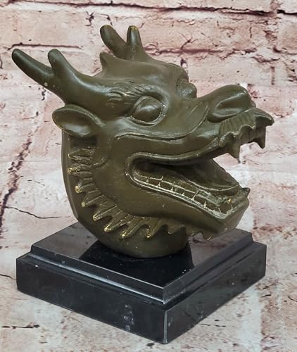 Dragon Bronze Sculpture Statue Handmade Zodiac Bust for Prosperity and Ambition Decorative Artwork Gift for Home Office by Classy Bronze