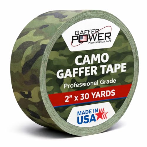 Gaffer Power Muted Army Green Camo Gaffer Tape Professional Grade Made in USA Non-Reflective Matte Cloth Tape Heavy Duty Easy Tear Residue-Free 2 Inch x 25 Yards