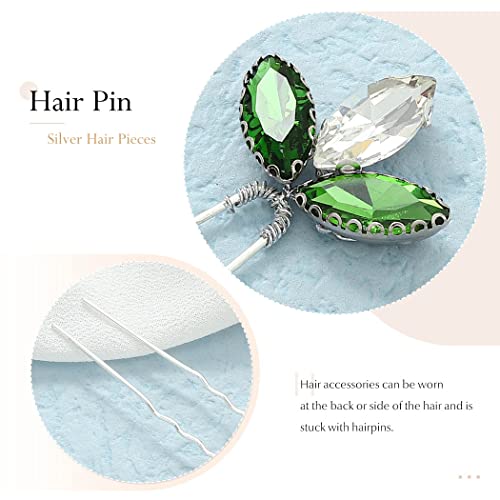 Pinzas para cabello nupcial con cristal verde, pack de 4 miniatura 4
