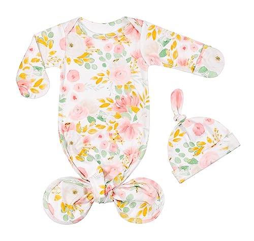 Image of Giggle Angel Newborn Baby Sleeper Set - Knotted Gown & Hat for Baby Girl or Boy - 0-3 Months