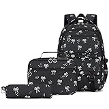 jingyuKJ Cute Bow Backpack - Kawaii Backpack Set Coquette Aesthetic Back Pack Cute Daypack with Lunch Bag (Black)