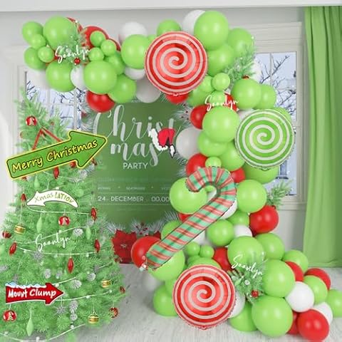 Soonlyn Christmas Balloon Arch Garland Kit,13ft Red and Green Balloons for Xmas Lime Green Birthday Party Decorations with Foil Christmas Balloon Cover