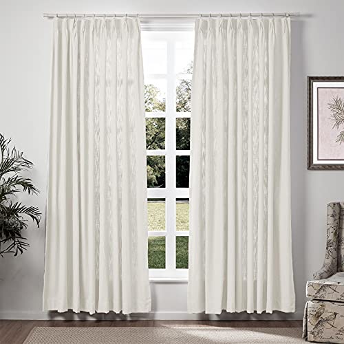 ChadMade Rideaux Voilages de Fenêtre Lin Imitation Décorative Plissé Pincé Fenêtre Draperie Intérieur Elegant Vintage pour Chmabre Salon Bureau 305 x 214cm(L X H), Beige Blanc