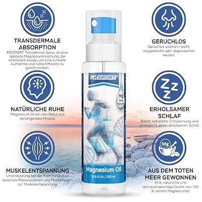 MgSport Magnesium Oil Spray 8.5 fl oz - Pure Topical Magnesium for Feet and Muscle Recovery - Dead Sea Formula for Sleep Support and Cramp Relief - 1,400 Sprays