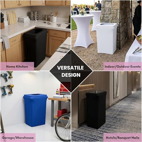 Image of YOUR CHAIR COVERS - 23 Gallon Black Spandex Slim Jim Narrow Trash Can Cover - Wrinkle-Resistant, Stretchable, and Stylish for Events and Commercial Use (Cover ONLY, Trash CAN NOT Included)