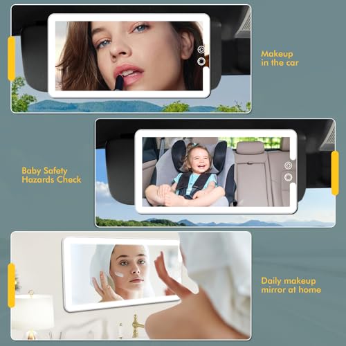 Image of Car Sun Visor Vanity Mirror with Lights, Rechargeable LED Car Visor Makeup Mirror with 3 Color Dimmable Lights - Universal Accessories for Cars, SUVs, Trucks (White)