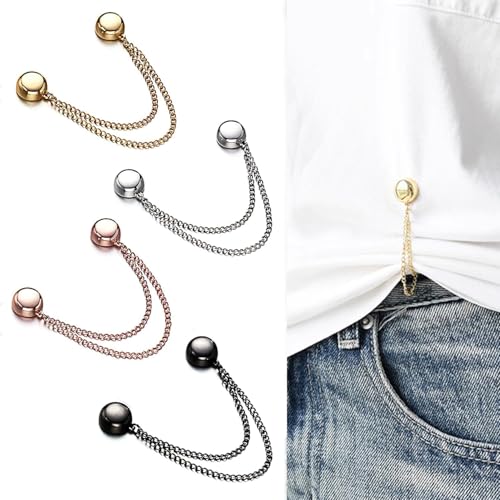 Magnetic Clothing Clips 4 Pack - Metal Magnetic Shirt Clips, T-Shirt Shortening Magnetic Closure Button for Pants/Sleeves/Collars - Round Style