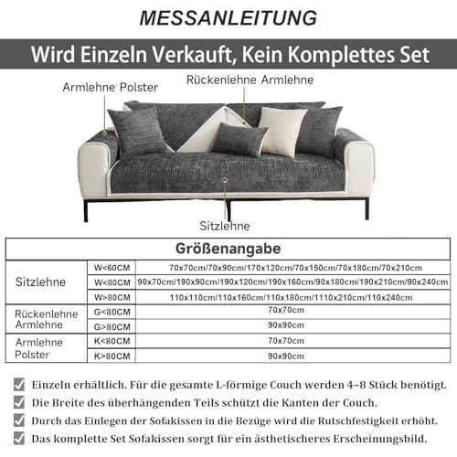 Bettschlange Sofa Überzug, Couch Überzug L Form 1/2/3/4 Sitzer, Sofa Cover Sofabezug Ecksofa rutschfeste Sofaschoner… – Ansicht 5