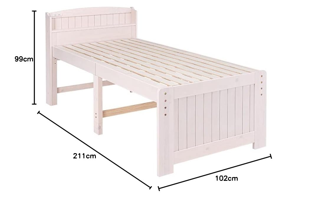 Amazon.co.jp: 高さ3段階調節 すのこベッド シングル ハイタイプ 棚