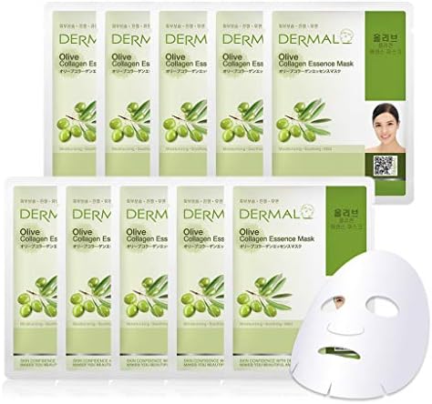 DERMAL Oilve Collagen Essence Facial Mask Sheet 23g Pack of 10 - Moisturizing and Nourishing, Daily Skin Treatment Solution Sheet Mask