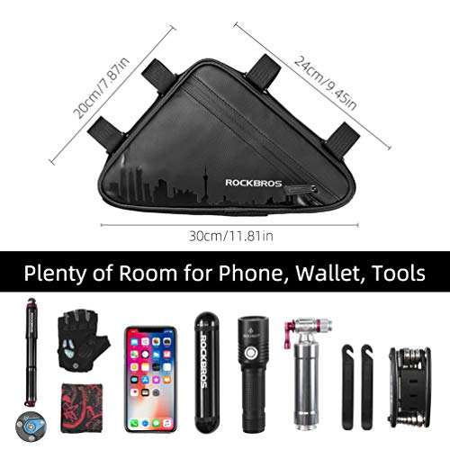 Image of ROCKBROS Bike Triangle Frame Bag 1.5L Dual-Side Pockets Quick Access | Dual Pockets for Tools & Phone,Large Opening,Aerodynamic Fit for MTB /Road,4-Strap Adjustable Mount