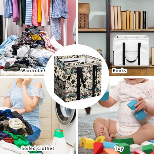 GOSTONG Cowhide Aztec Pattern Foldable Stand Up Extra Large Utility Tote Bag with Handles Grocery Portable Beach Bag for Outdoor Sports4