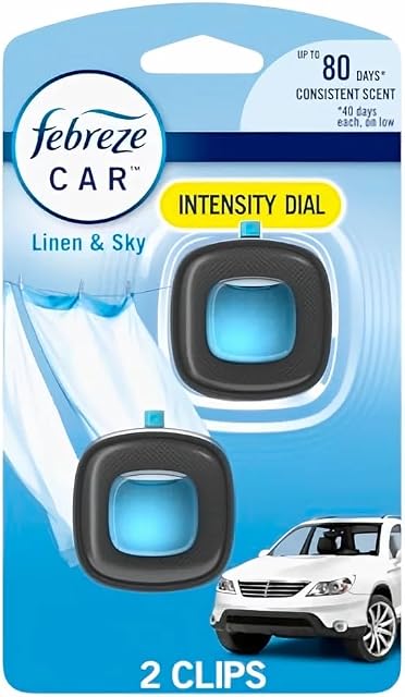 Febreze Voiture Air Linge de lin à glissière de réchaud & Sky Scent, .06 oz. Clip d'évent de voiture, 2 Compte, bleu et blanc