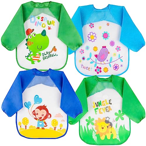 Vicloon Bibs with Sleeves, 4 Pcs Baby Waterproof Weaning Toddler Bib