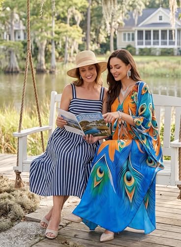 Image of Yanziliu Kaftan Dress for Women,Plus Size Hawaiian Batwing Sleeve Beach Cover Up Summer Swimsuit Dresses