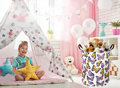 Sanjiaofen Kids Laundry Hamper,Girls Hamper, Butterfly Laundry Basket,Collapsible Baby Storage Baskets For Girls Room Decor,Nursery Hamper,Bedroom,Toy Organizer, Gift (Butterfly) #TOP2