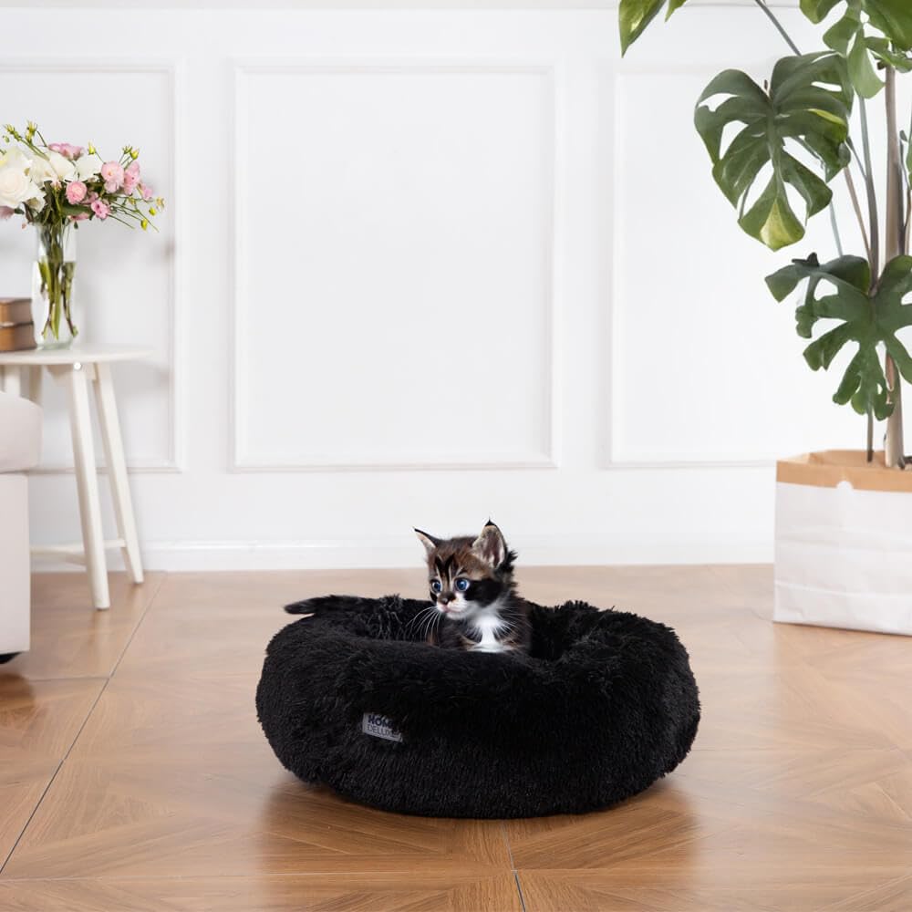 Home Deluxe - Cama para Mascotas Muffin - Dimensiones: 80 x 80 x 17 cm, Color: Negro, Incl. Manta para Mascotas, Relleno de algodón, Funda Lavable, Antideslizante e Impermeable I Cama para Perros