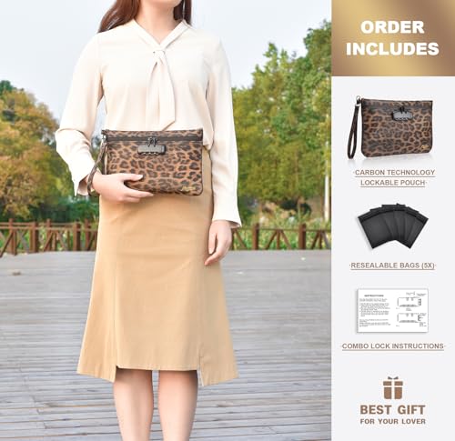 Storage Bag with Combination Lock 11" x 7.5" Money Cosmetic Organizer Medicine Lock Bag Travel Storage Case Pouch Great Christmas Gift for Women Leopard4