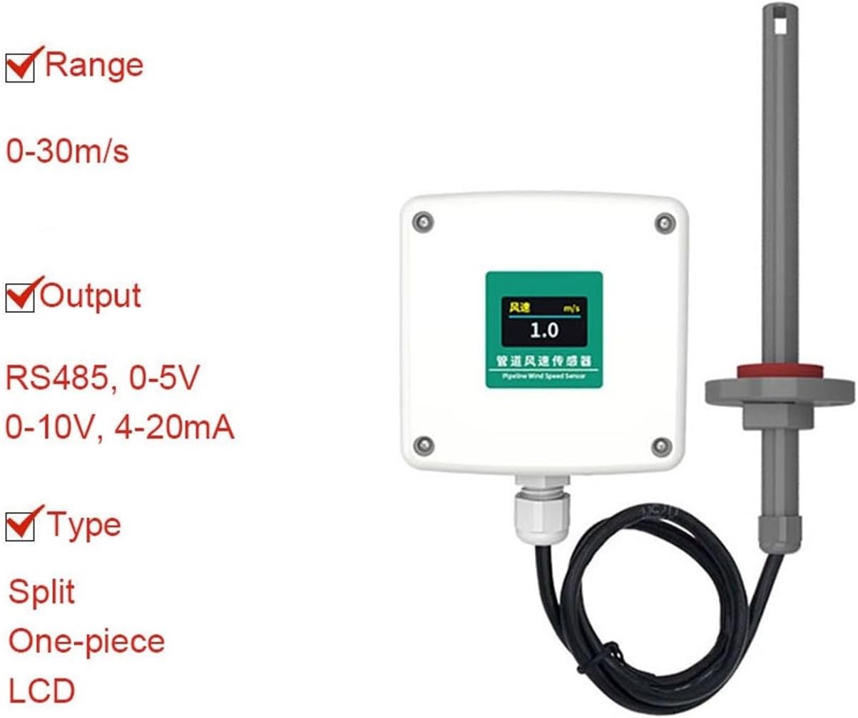 Pipeline Wind Speed Sensor Transmitter Anemometer Duct Type Anemometer 4-20mA Anemometer for Environmental Protection(4-20ma Output,0-5m per s)