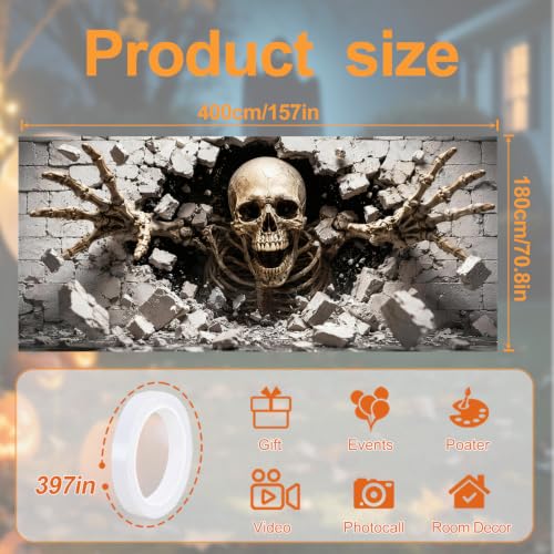 Image of Halloween Garage Door Decorations 6 x 13 ft, Skeleton Wall Cover