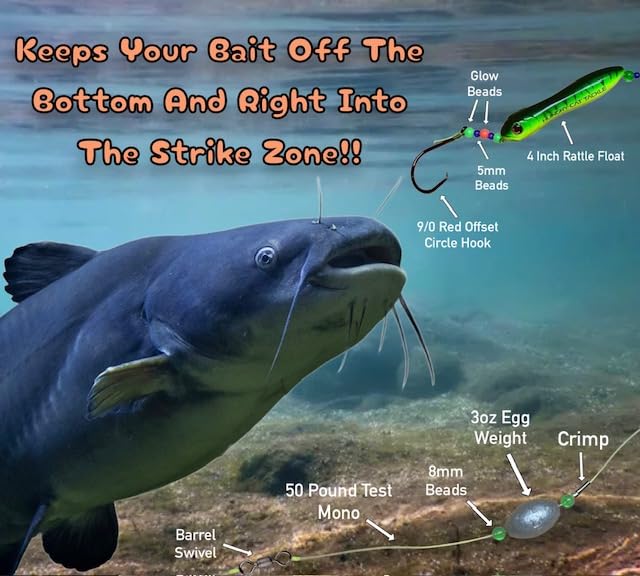Premium Catfish Ready Rig Ribbit-Rig Multicolor Brillante con Peso 3 oz Egg Sinker miniatura 2