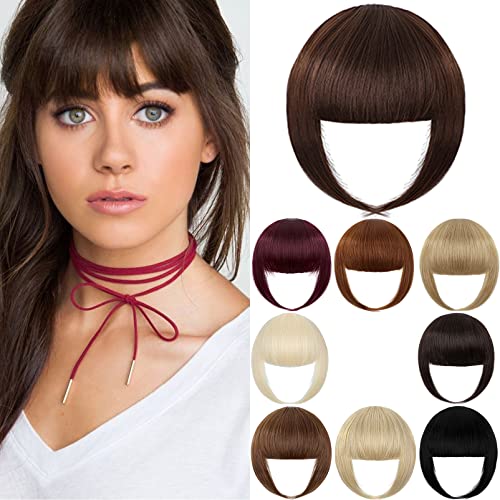 Clip in Bangs Extensions French Bang Clip in Thick Natural Full Front Neat Bangs Straight Long Temple Fringe One Piece Wispy Hair Piece Light Brown