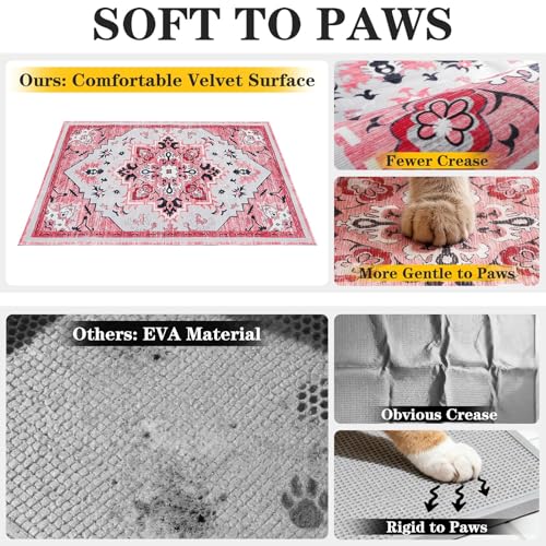Image of EXPAWLORER Cat Litter Mat, 20 inchx32 inch Small Non-Slip Urine Waterproof Litter Trapping Mat Easy to Clean Washable Litter Box Mat for Floor Soft on Kitty Paws, Indoor Food Mats Rug Pads for Bathroom Pink