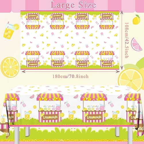 Image of CMUSKO Lemonade Table Cloth, 3Pcs Lemonade Stand Decorations Lemon Tablecloth Rectangle Plastic Table Cover for Summer Fruit Lemon Themed Birthday Party Baby Shower Supplies, 108 x 180 cm