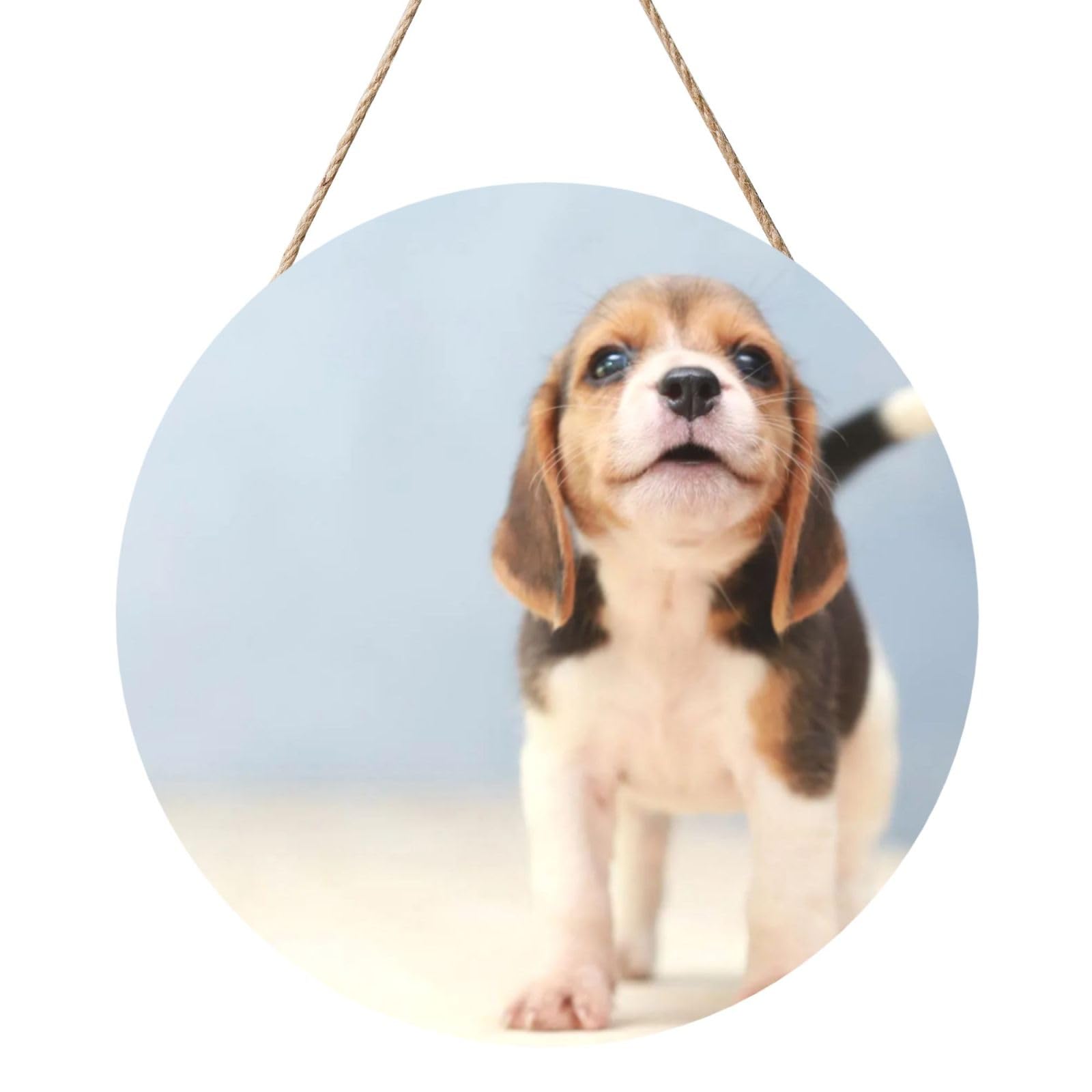 InOmak Beagle Puppy, Round Wood Panel Painting 12 in, Wall Hanging Painting For Home