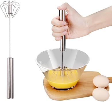 Stainless Steel Semi-Automatic Whisk, 2024 Upgraded Stainless Steel Egg Whisk Hand Push Rotary Whisk Blender, Versatile Hand Push Mixer Stirrer Tool for Cooking Kitchen Home Egg Milk 10in