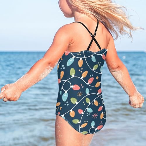 Christmas Retro Light Baby Girls' Swimwear Quick Dry Toddler Girl One Piece Swimsuit Bathing Suits Size 3T-10Y4