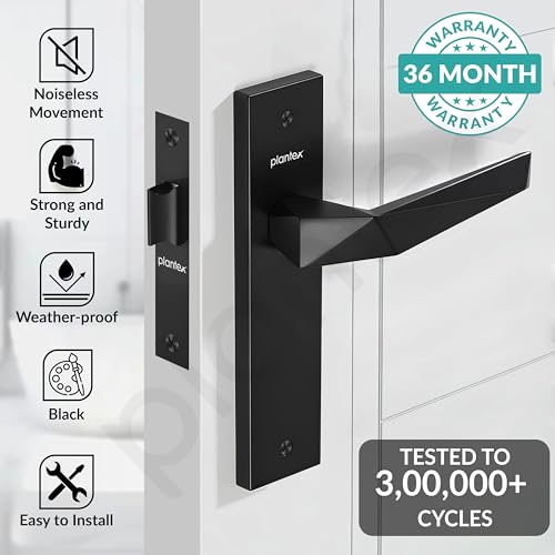 Image of Plantex Heavy Duty Door Lock - Bathroom Door Lock /Mortise 8inch Keyless Plate Handle Set for Home /Bathroom /Store Room /Balcony /Office with Baby Latch (8129- Z-Black)