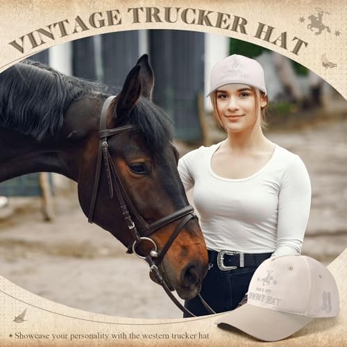 Image of JaGely Two Tone Western Cowboy /Cowgirl Trucker Hat for Women Men Gift Vintage Embroidered Country Baseball Cap