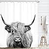Ambzek highland cow shower curtain 60wx72l inch rustic bull portrait western farmhouse cattle country restroom accessories funny cute farm animal grey white fabric bathroom decor set with 12 hooks  urban country home decor