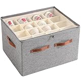 tulinstiraga Shoe Organizer for Closet, Foldable Large Shoe Storage Bins with Clear Cover, Removable Partitions and Bottom are Supported by Plastic Boards (Grey, 20.5“Lx16.9 Wx13'H)