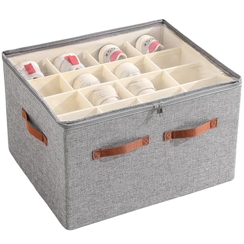 tulinstiraga Shoe Organizer for Closet, Foldable Large Shoe Storage Bins with Clear Cover, Removable Partitions and Bottom are Supported by Plastic Boards (Grey, 20.5“Lx16.9 Wx13'H)