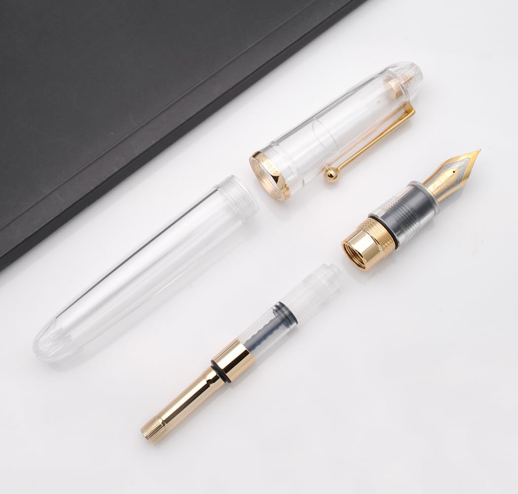 JINHAO DADAO 9019 Fountain Pen Acrylic Ink Pen with Ink Converter (Medium Nib, Transparent) - Image 4