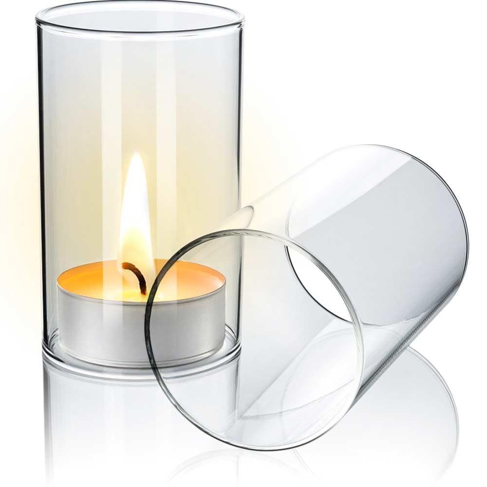 Tuuters 2 Stück Windlicht Glas ohne Boden, Glaszylinder (90 x Ø 50 mm)