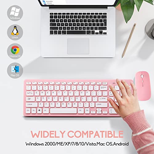 Image of Wireless Keyboard and Mouse Combo, Compact Quiet Wireless Keyboard and Mouse Set 2.4G Ultra-Thin Sleek Design for Windows, Computer, Desktop, PC, Notebook, Laptop (Pink)