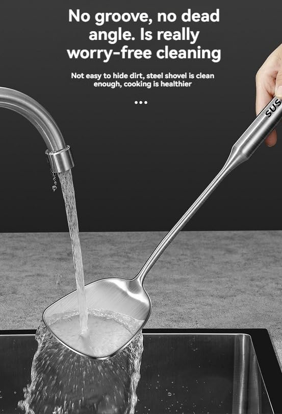 7 utensilios de cocina de acero inoxidable 316, espátula para freír, cuchara de sopa, cucharón, colador grande, espátula para freír, colador de pasta (plata, estante colgante de acero inoxidable 201)