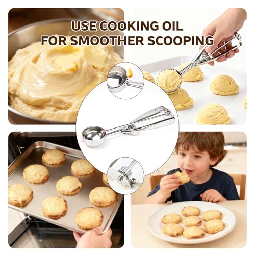 Ice Cream Scoop, 3Pcs Cookie Scoop Set, Stainless Steel Ice Cream Scooper with Trigger Release, Cookie Scooper for Baking, Cookie Dough Scoop (3) #5