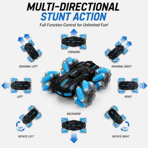 Image of Amazon Brand - Jam & Honey Remote Control Drift Stunt Car Toy | 4x4 RC Car for Kids & Adult | High Speed Racing Car | Omni-Directional Wheels | 360 Rotation | Double Sided Driving | RGB Lights Music