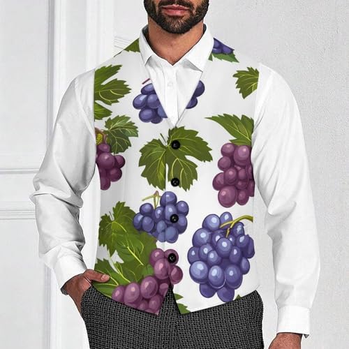 Purple Grapes with Green Leaves Men's Suit Vest Slim Fit Business Dress Party Pattern Waistcoat Vest Top2
